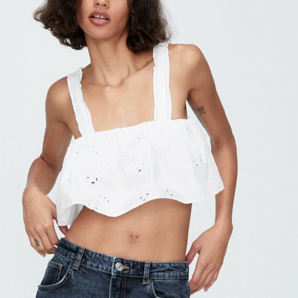 ZARA Crop Top With Cutwork Embroidery Size M